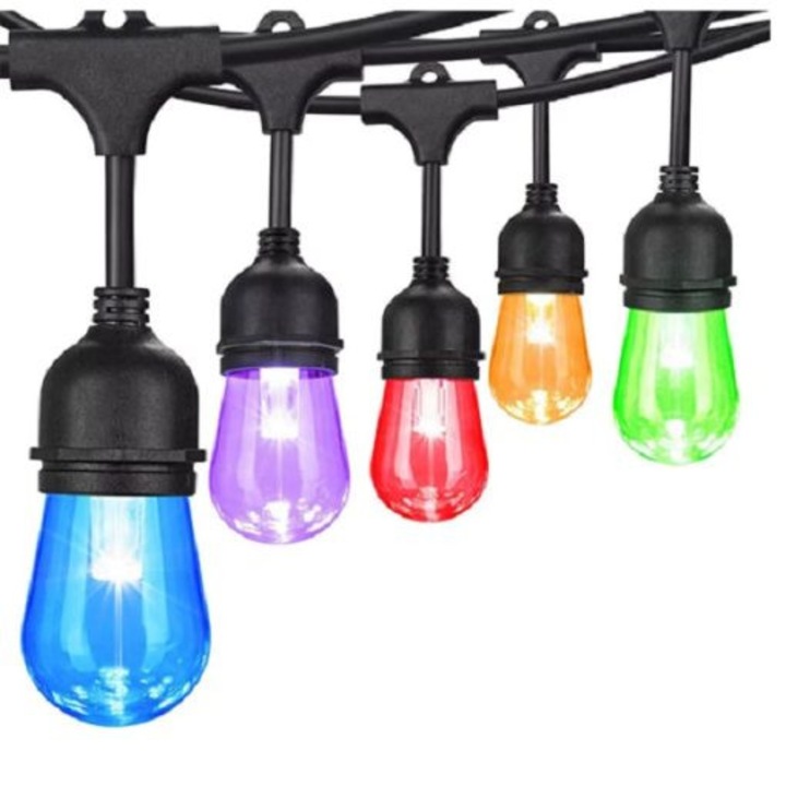 Instalatie LED solara, 10m, RGB, pentru exterior, 10 becuri