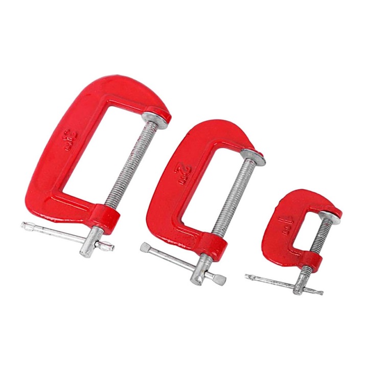 Set 3 cleme fixare tip C, 1" / 2" / 3", 27-44-68mm, rosii