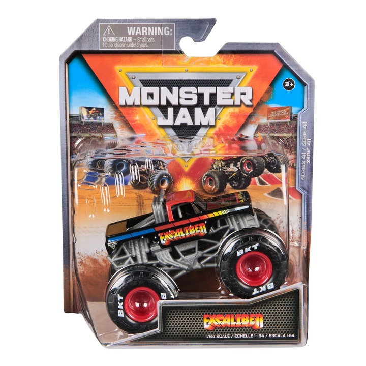 Monster Jam autó - Excaliber, 1-től 64-es méretarányú, fekete
