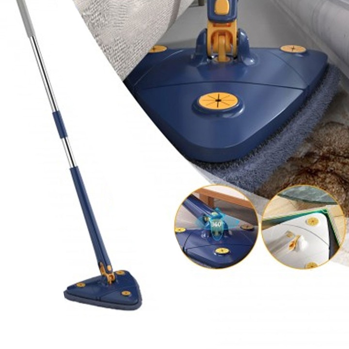 Mop cu cap rotativ 360, 125cm, albastru, set