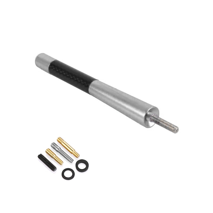 Antena auto, carbon, universal, 12 cm, cu adaptoare M5-M6, argintiu