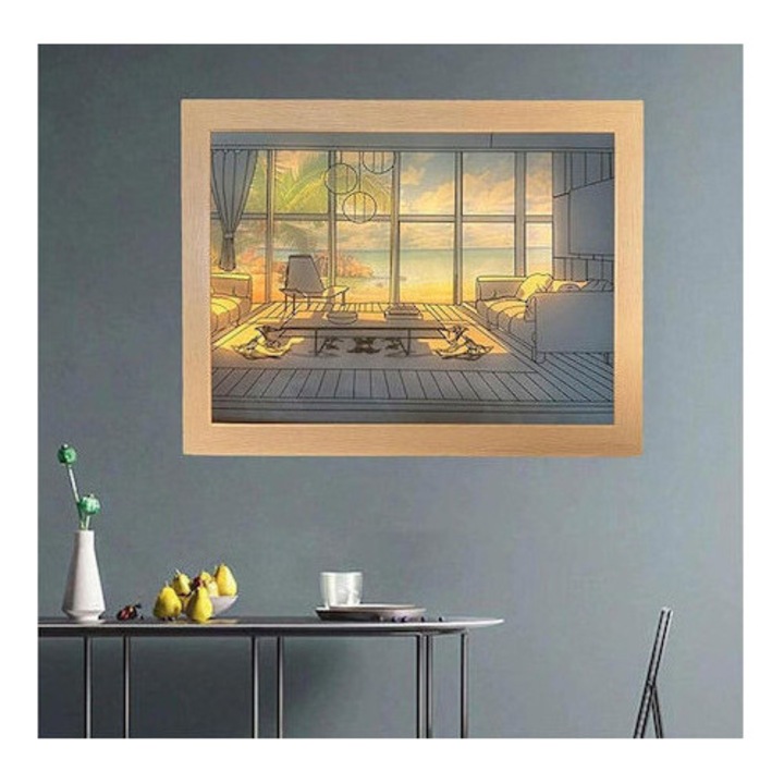 Tablou cu iluminare LED, USB, 30.5x22.3cm, multicolor