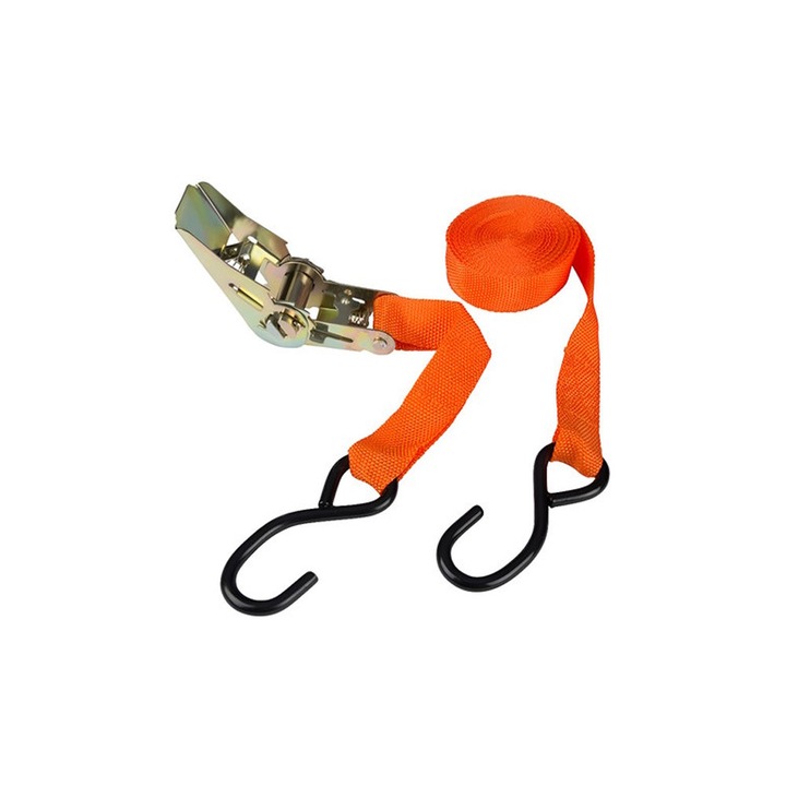 Set chingi bagaje, cu clichet si carlig, 4.5 m x 25 mm, 250 kg, 14242-04-3, Portocaliu