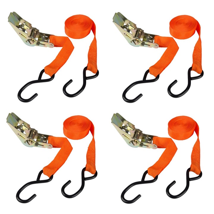Set curele cu clichet si carlige S pentru bagaje 4,5mx 25mm 250kg DR-12121 4 buc Portocaliu