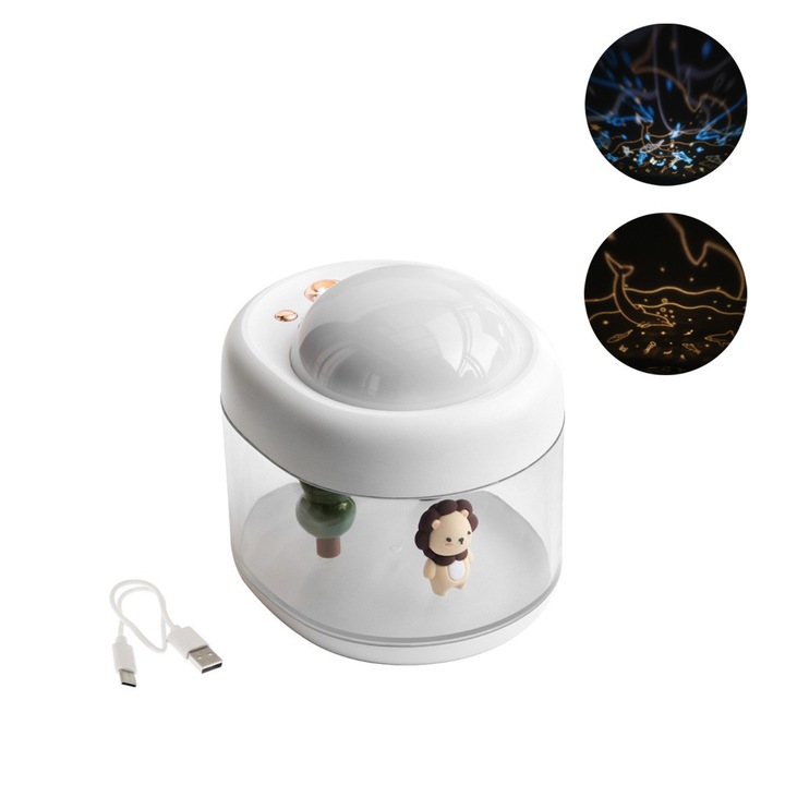 Umidificator si difuzor de aroma cu ultrasunete, usb, 7 culori LED, piatra de sare, 250ml, culoare alb