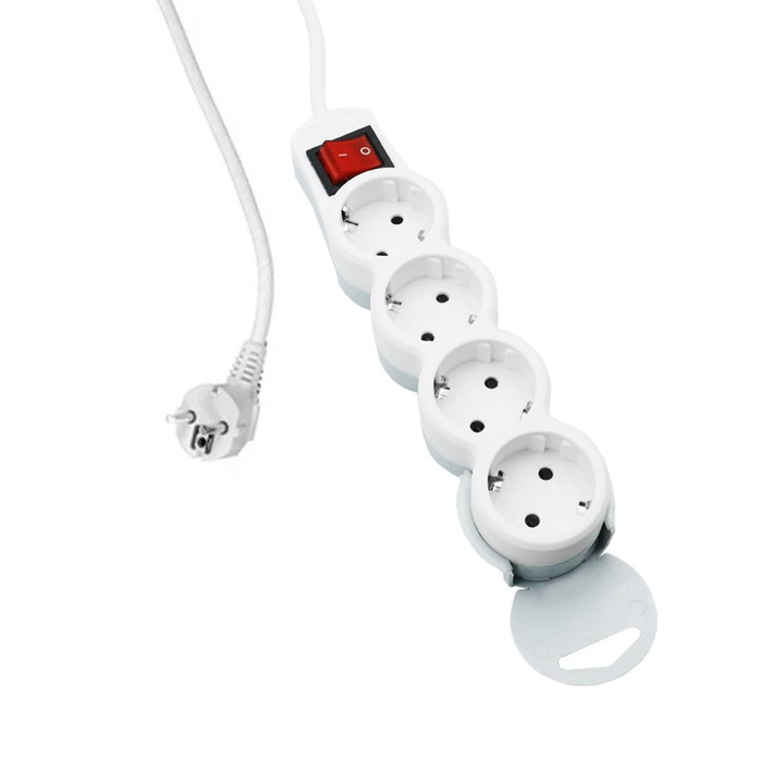 Prelungitor 4 prize cu intrerupator, 1,20m, alb