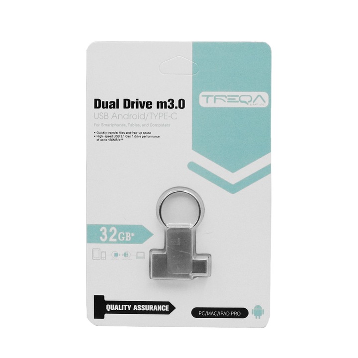 Memorie USB Treqa 32GB, USB 3.0, 150MB/s, 3x1.2x0.3cm