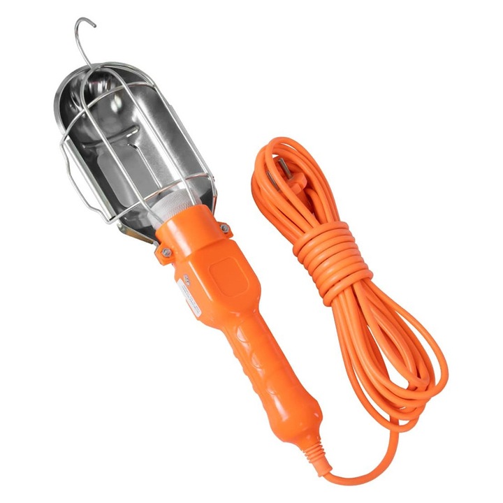 Prelungitor LED cu cablu de 5m, lampă de atelier metalică, soclu E27, 30cm