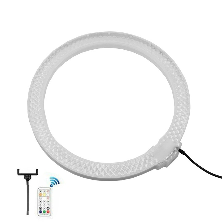 Lumina LED ring profesionala 30cm RGBW cu telecomanda si cristale, 26x26x4.5cm