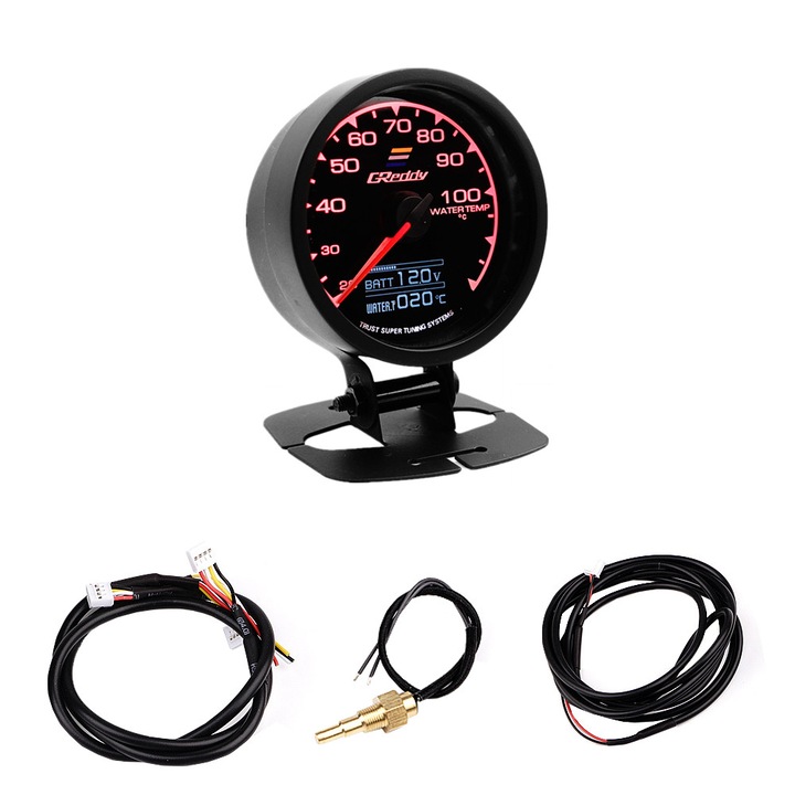 Manometru digital de presiune a apei auto si voltmetru Greddy, negru