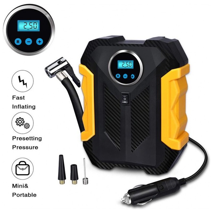 Compresor auto, 150 PSI, 12V, 3 metri cablu, 22x16.5x8 cm