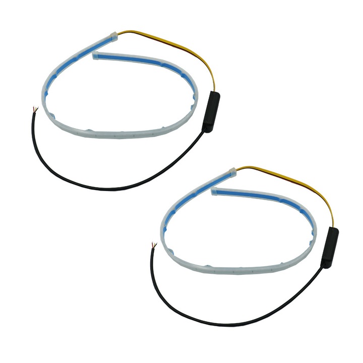 Banda LED pentru faruri auto Lumini de zi si intermitent cu flux 60 cm Alb rece - Portocaliu Set de 2 buc