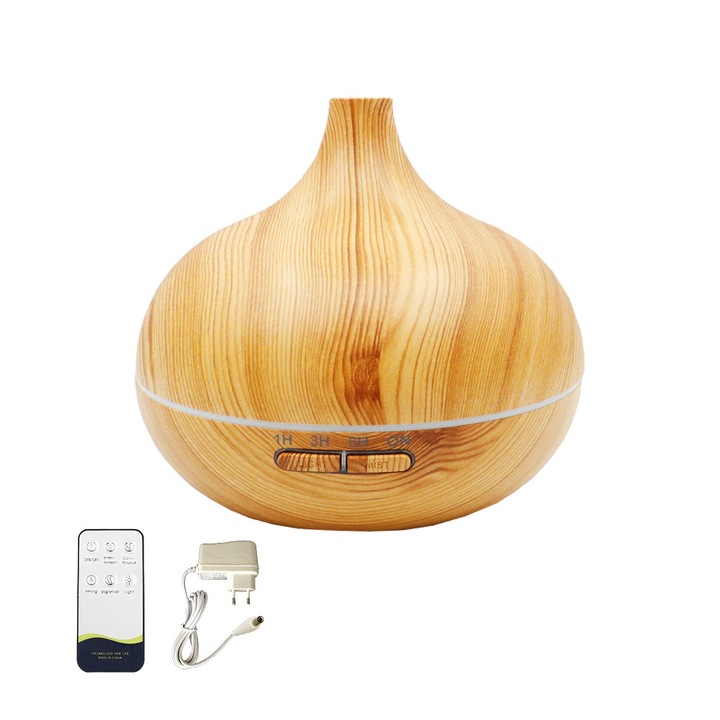 Difuzor aromaterapie cu LED, 500ml, maro, 20x14cm