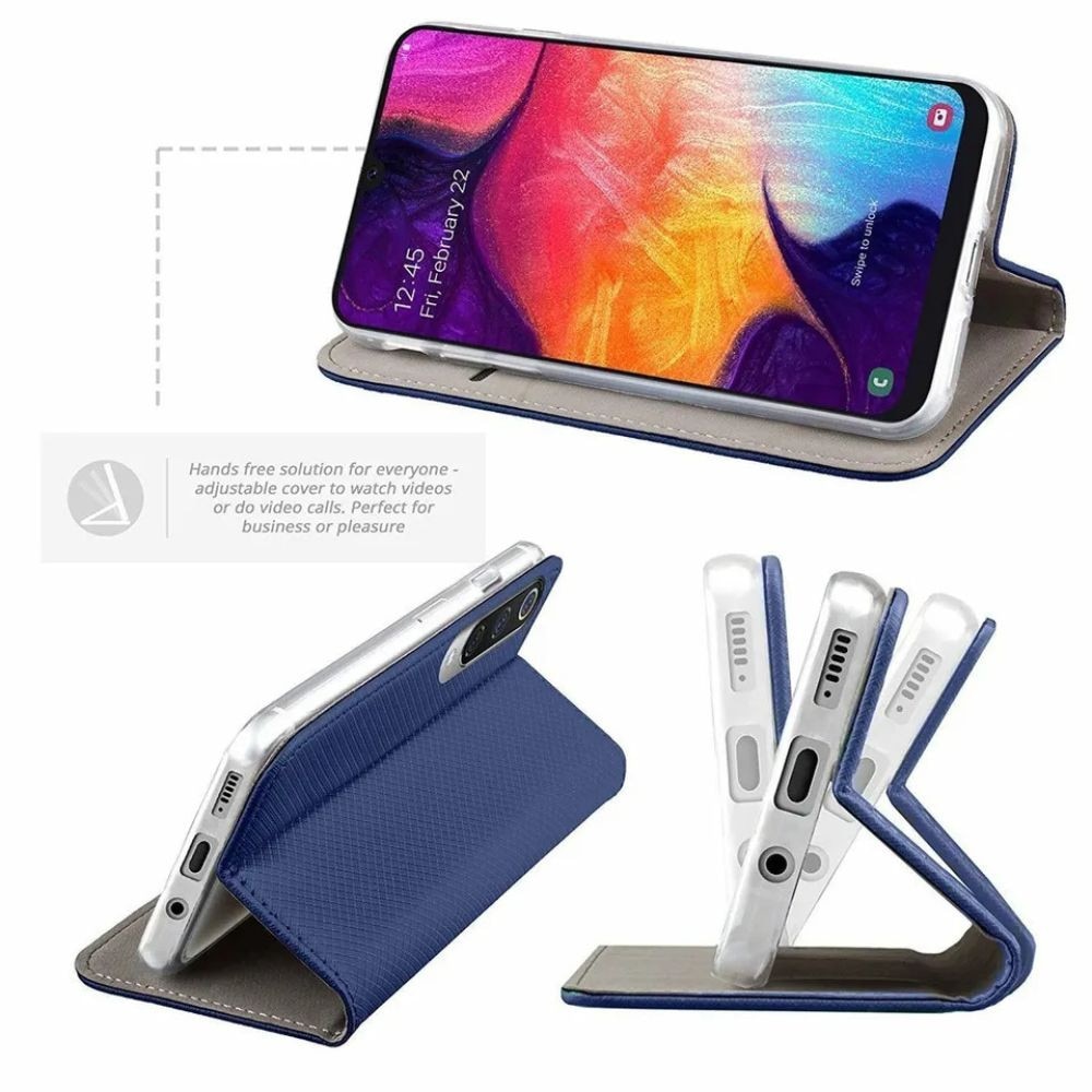 Set protectie pentru Motorola Moto G06, Husa Book si STICLA SECURIZATA, Piele eco texturata, Inchidere magnetica, 2 buzunare card, Albastru