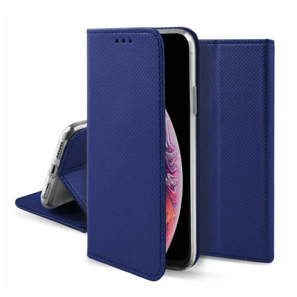 Set protectie pentru Motorola Moto G06, Husa Book si STICLA SECURIZATA, Piele eco texturata, Inchidere magnetica, 2 buzunare card, Albastru