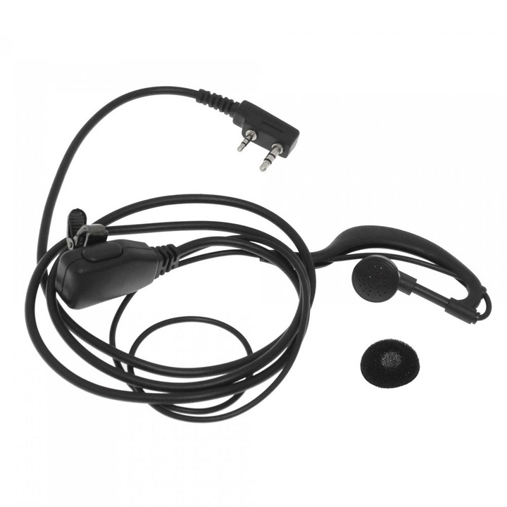Casti acustice cu PTT, Baofeng, 2Pin, negru, 1.20m, set pentru statii radio BF-888/UV-5R/UV-82