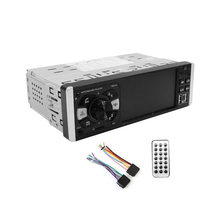 Ecosistem auto 1 DIN Bluetooth cu ecran 4.1", USB - AUX - SD, telecomanda, 18.5x12x5.7cm