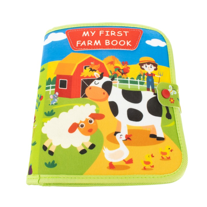 Interaktív érzékszervi könyv babáknak, 0-3 év, farm mintás, 9-12 hónap