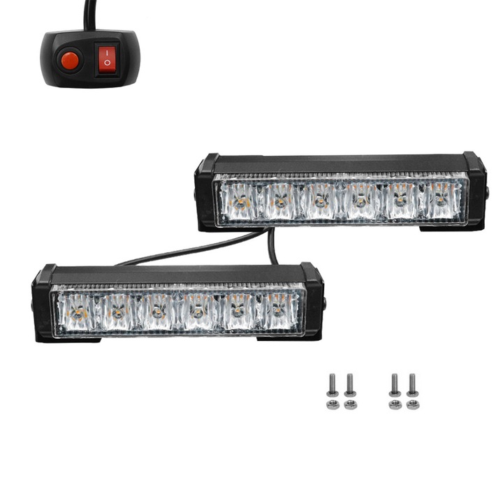 Set 2 Proiectoare LED 12 SMD 12V-24V IP65 cu 20 Functii, Alb Rece - Portocalie, 16x3x4.5cm