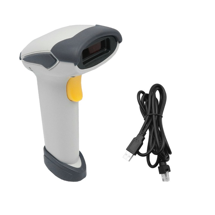 Cititor de coduri de bare, 1D, marime 14x10x3.5cm, culoare albastru, cu cablu de 1.80m