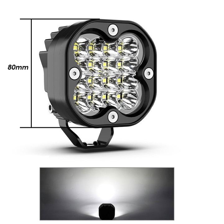 Proiector LED aluminiu 48W 12V-24V alb rece 8x8x7cm IP68