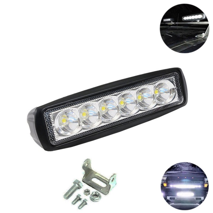 Proiector LED, 18W, 12V-24V, 1440LM, 6000K, dimensiuni 15x4x4cm, IP68