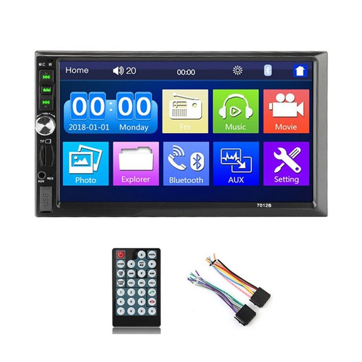 Sistem audio auto 2 DIN Bluetooth, 2 x USB, AUX, FM cu ecran tactil 7" 12V 4x60W 7012B