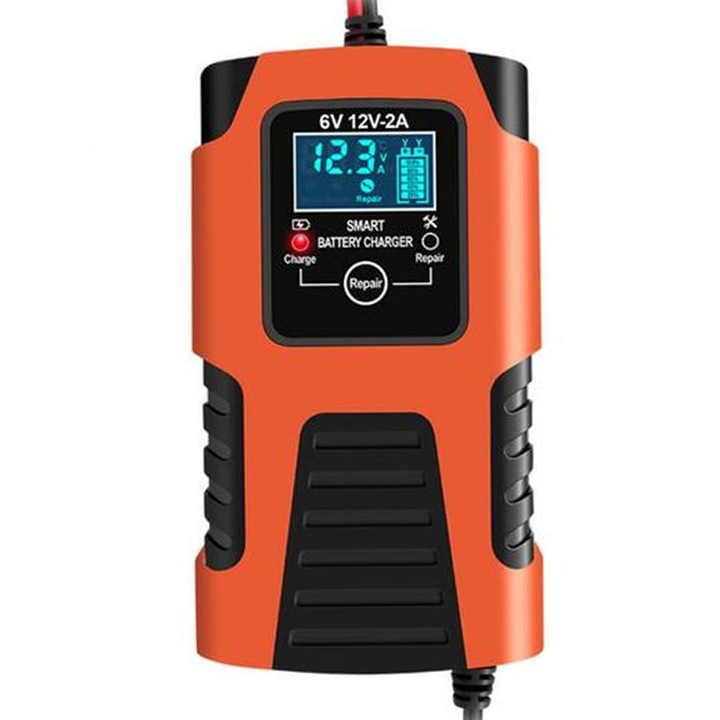 Redresor auto pentru baterii 6V-12V, 2A, cu LCD, dimensiuni 13x6x5cm