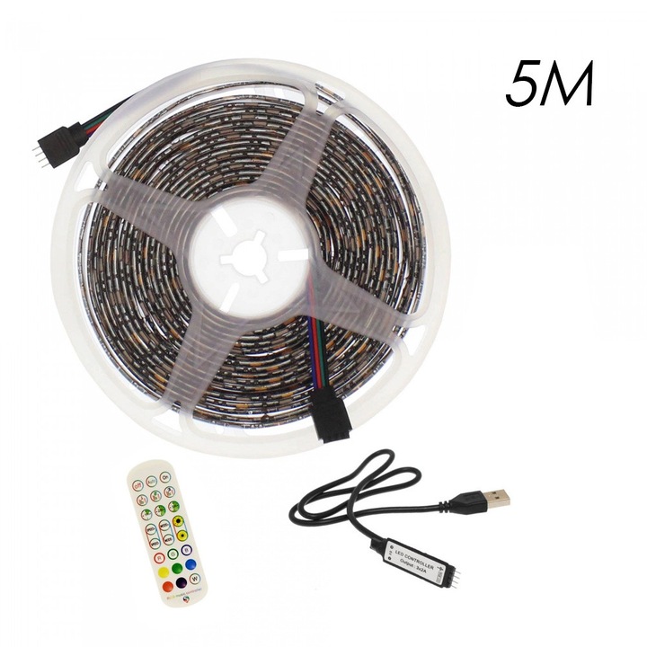 Benza LED RGB 5m cu telecomanda si Bluetooth, IP65