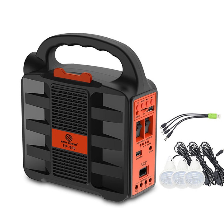 Sistem de iluminat solar autonom cu 3 lampi, radio-Bluetooth-USB-TF si lanterna cu durata de pana la 25 de ore EP-396