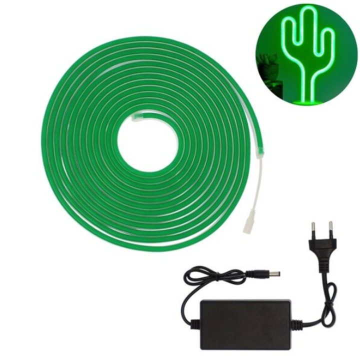 Banda LED Neon 5m, verde, 12V, IP65