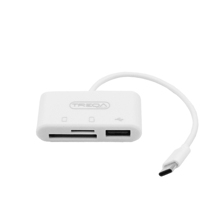 Hub USB OTG si cititor de carduri TF/SD cu conector USB tip C Treqa USB-5-TC alb