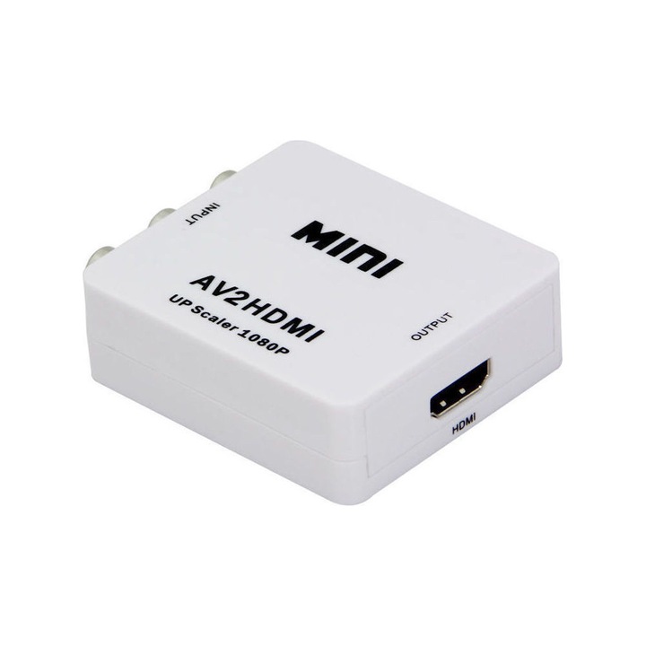 Convertor RCA la HDMI 720p - 1080p, 6.6x5.5x2cm, set cu cablu mini USB
