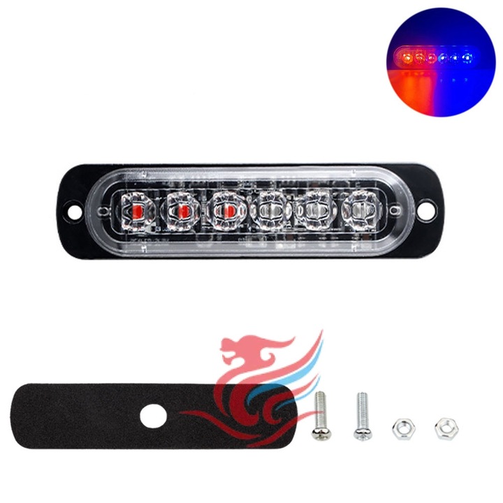 Proiector LED set 6 SMD, 12V-24V, IP66, 11x3x1cm, albastru-rosu