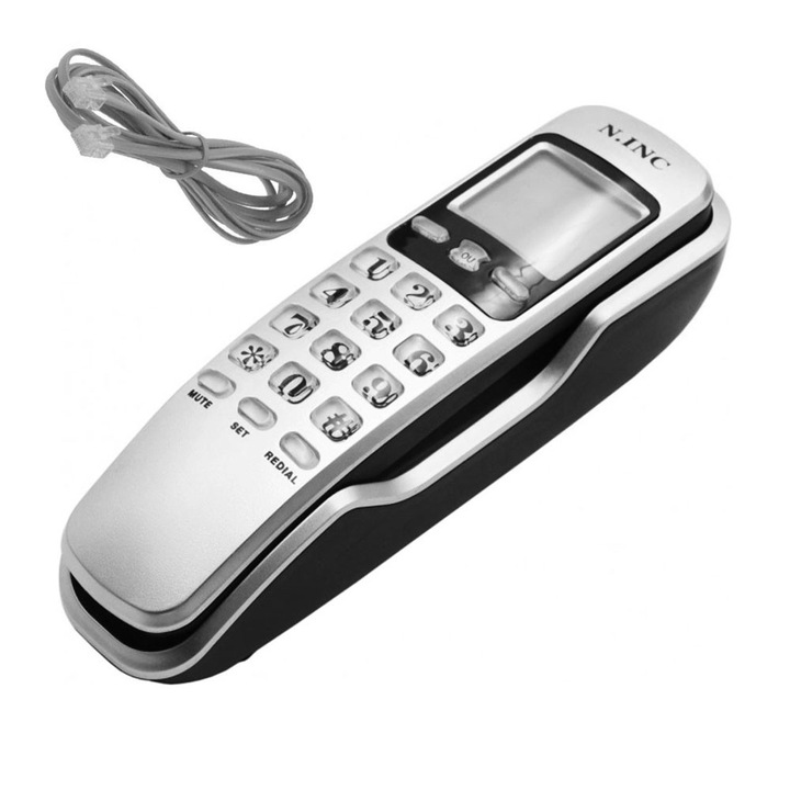 Telefon cu fir N-INX KX-T888CID, identificare apelant, afisaj reversibil 7cm, alb, 20x6.5x7cm