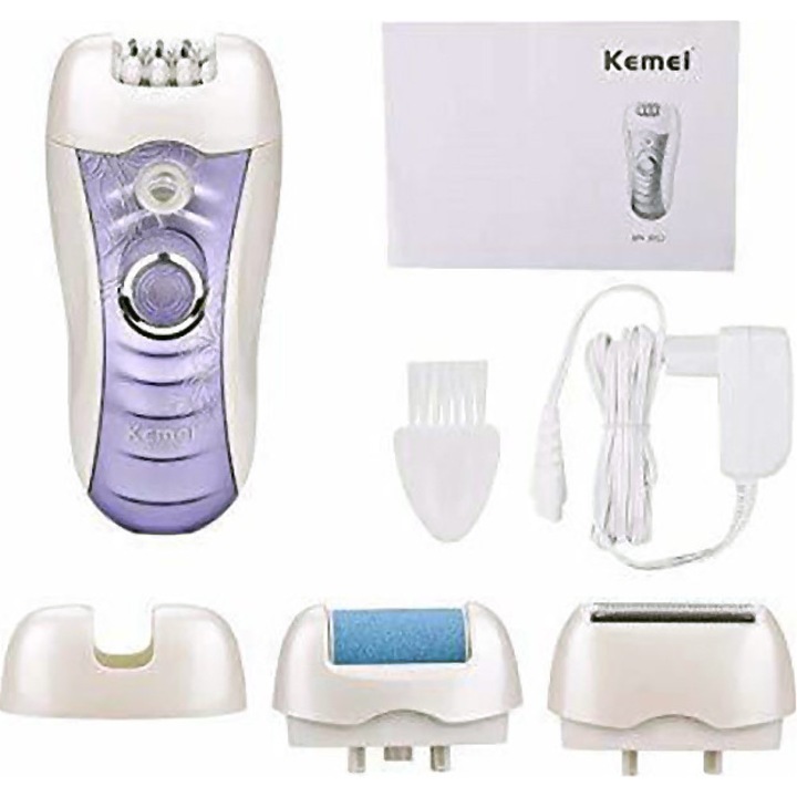 Set epilator Kemei KM-3012, alb-maro, 2 capete, 13x5cm