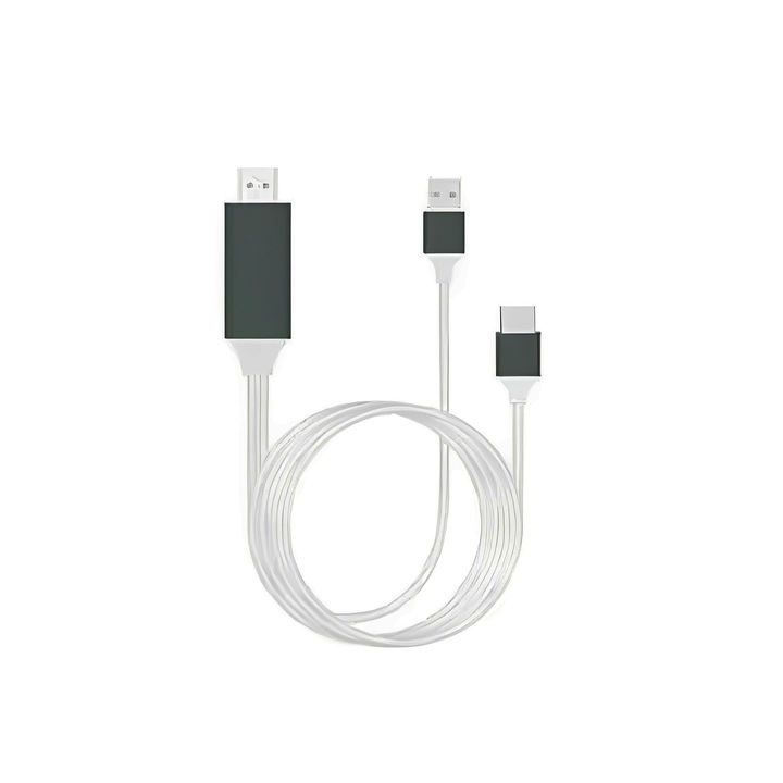 Cablu Type-C la HDMI 4K 2m cu alimentare USB, 15x8x2.3cm, alb