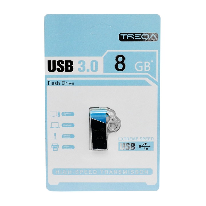 Memorie USB 8GB Treqa, 150 MB/s, 3x1.2x0.3cm, cu inel pentru chei