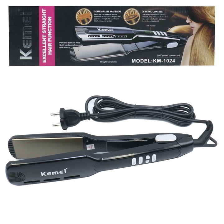 Presa de indreptat parul Kemei, ceramica, 65W, 30cm, negru