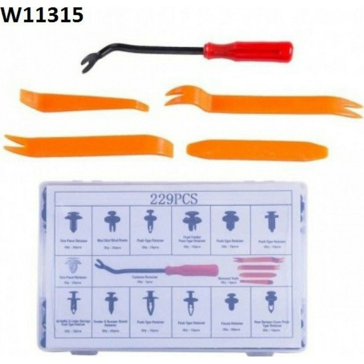 Set scule profesionale pentru reparatii auto, Klip Autokinetou cu unelte de indepartare, 28x18x4.5cm, 0.636kg