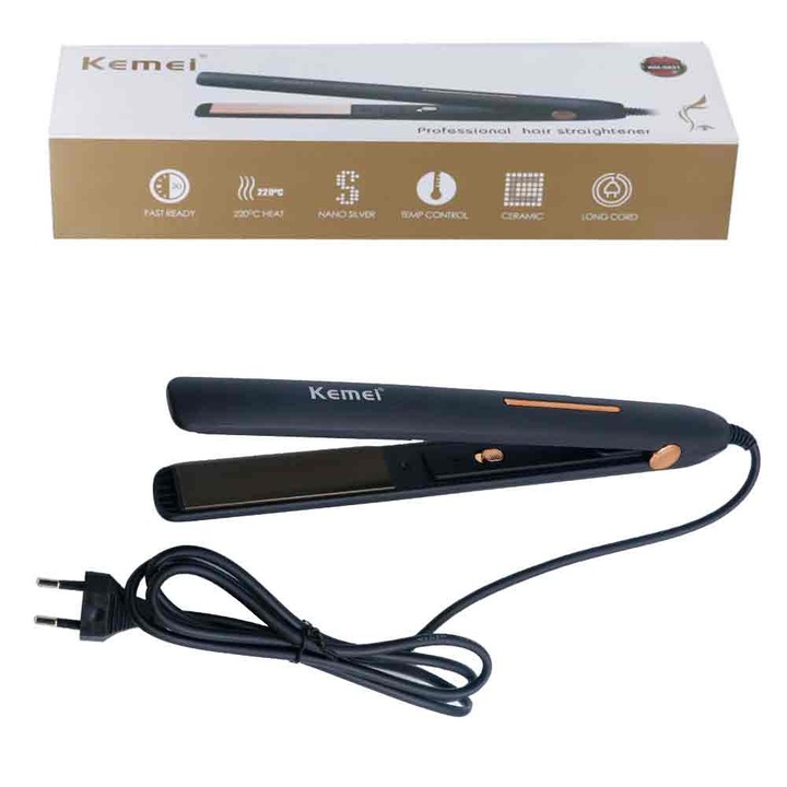 Presa de indreptat parul Kemei, ceramica, 60W, 27cm, negru