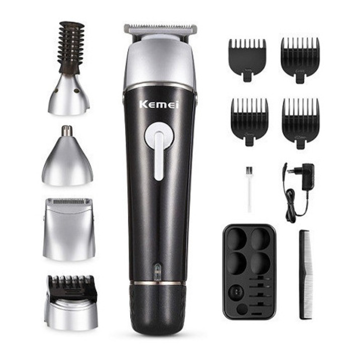 Set aparate de tuns Kemei KM-1015, inox, 45 minute autonomie, 16x3.5cm, negru