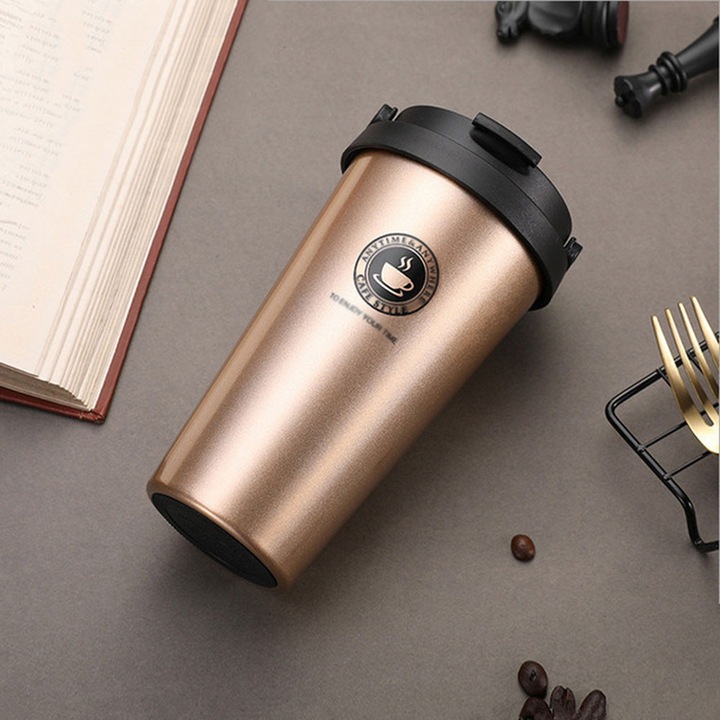 Termos cu capac de siguranta, 500ml, 20x8x6.5cm, inox, multicolor