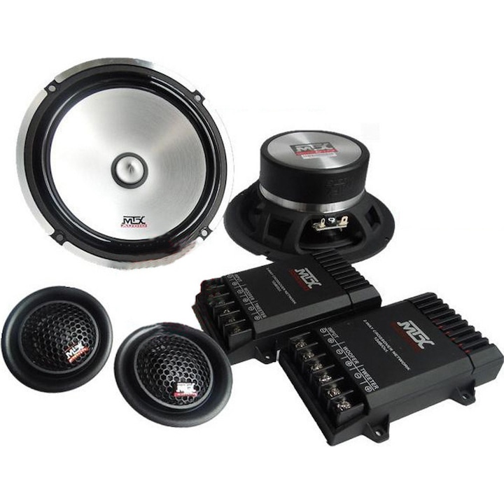 Set boxe auto 6.5" woofer si 2" tweeter 75W RMS, 2 amplificatoare, 16.5x16.5x6cm, 5.8x5.8x2cm