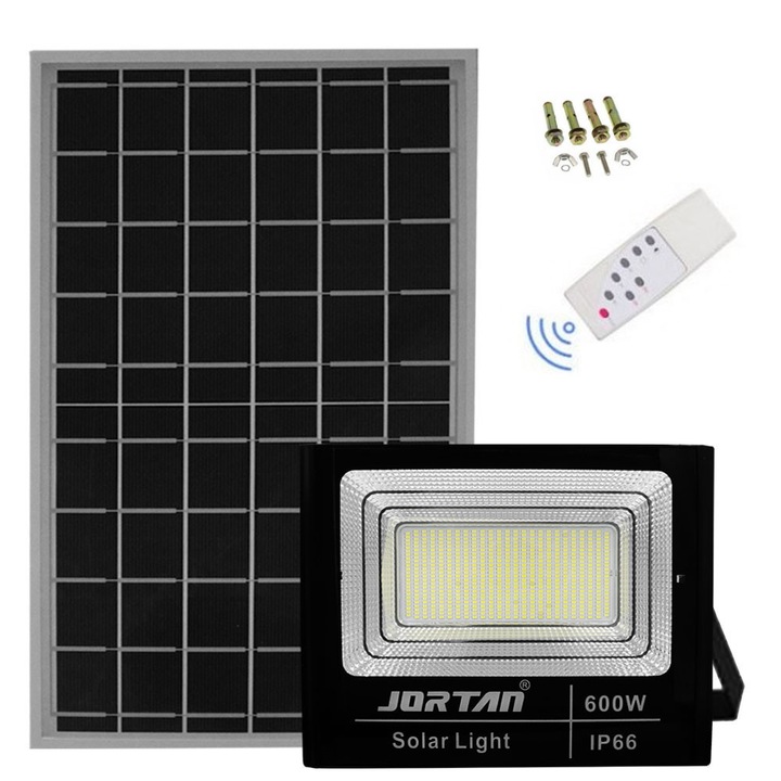 Proiector solar Jortan 600W 48000LM negru 59x36x2cm set cu panou si telecomanda