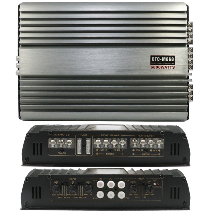 Amplificator auto 4 canale CTC-M668, 6800W, 90dB, 31x22cm