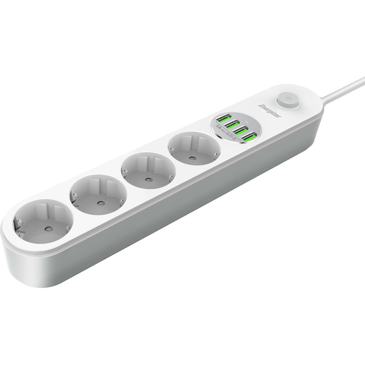 Prelungitor Energizer 4x SCHUKO, 4x USB-A, 2500W, 10A, 2m