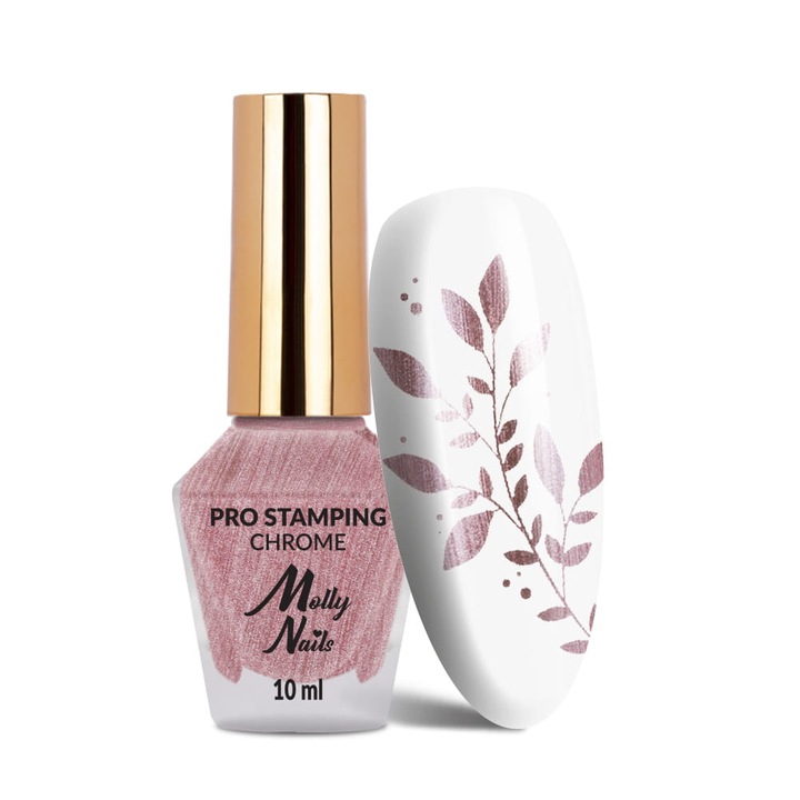 Oja pentru stemplare Molly Nails Pro Stamping Chrome roz deschis 10ml, intensitate mare a culorii, usor de aplicat