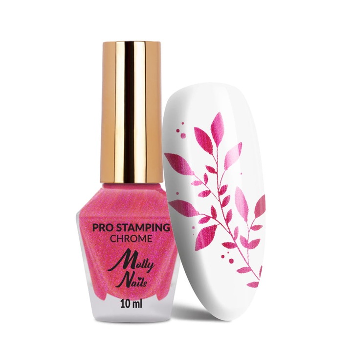 Oja pentru stemplare Molly Nails Pro Stamping Chrome roz 10ml, intensitate mare a culorii, usor de aplicat