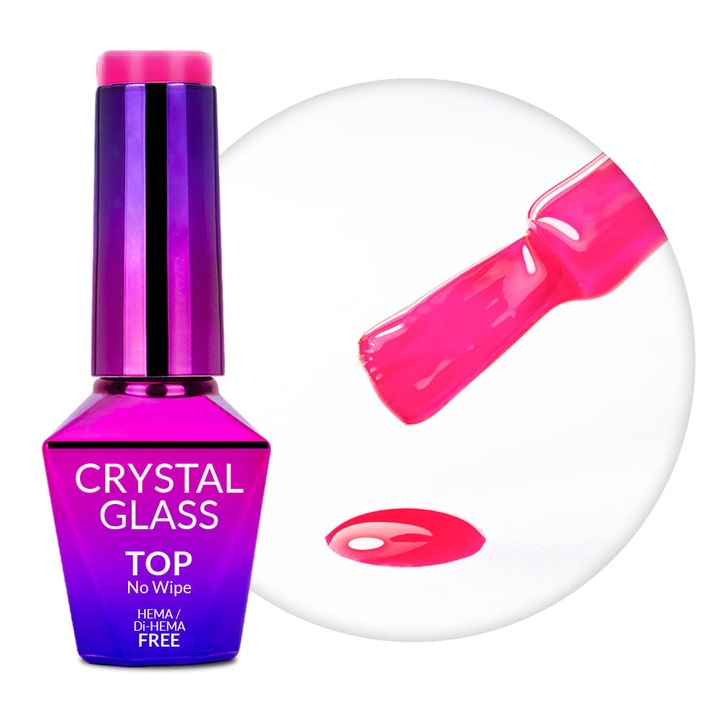 Lac de unghii colorat, fara stergere, Crystal Glass Molly Nails, roz, fara HEMA/Di-HEMA, 10g